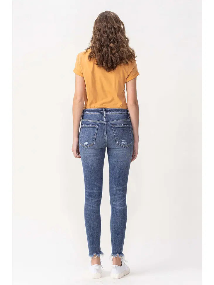 Mid Rise Ankle Skinny With Frayed Hem