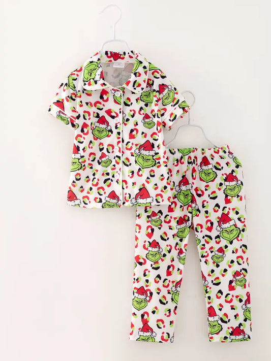 Christmas Grinch Leopard Girl Pajamas Sleepwear