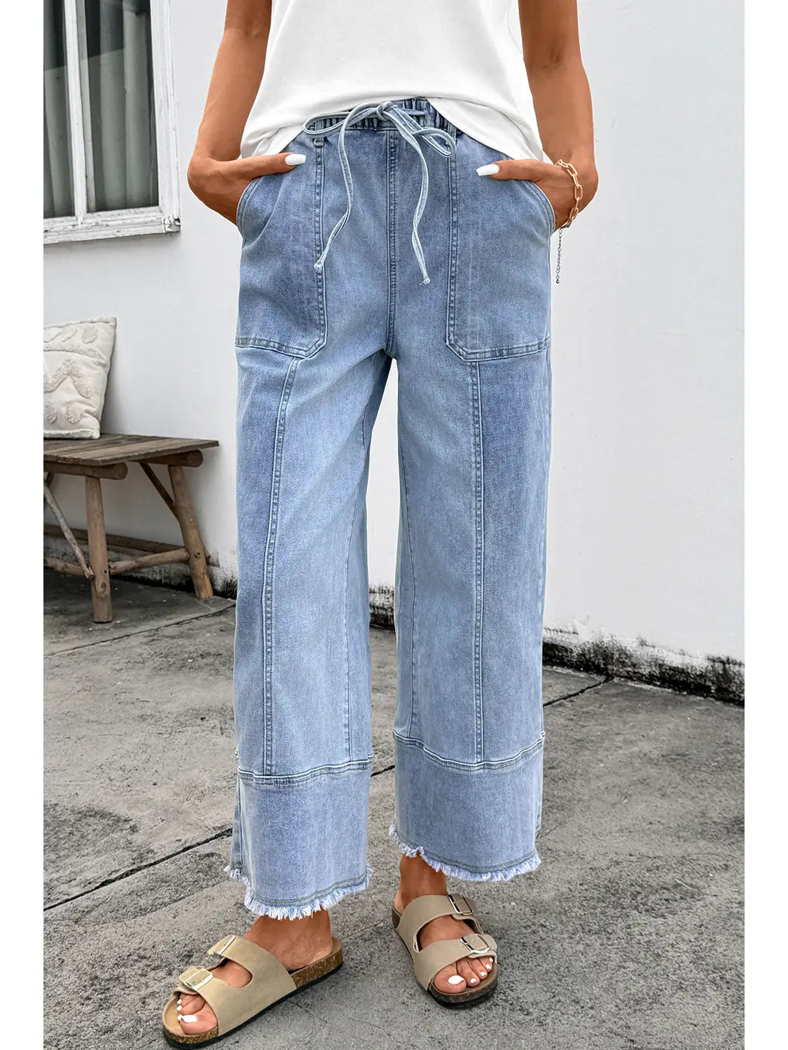 Women's Wide Leg Drawstring Jeans