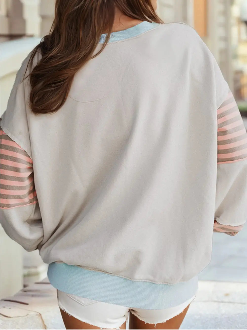 Striped Colorblock Patchwork Drop Shoulder Sweatshirt