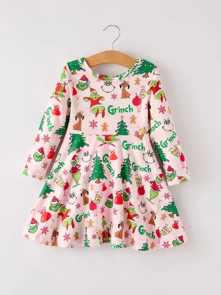 Christmas Grinch Character Print Girls Dress