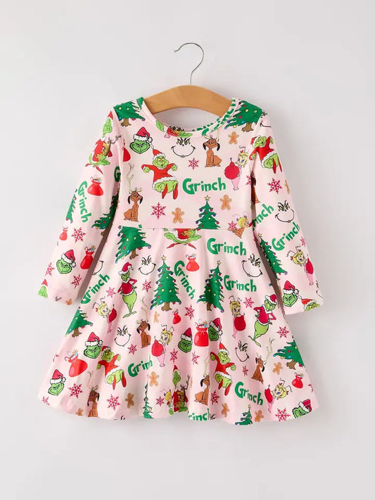 Christmas Grinch Character Print Girls Dress