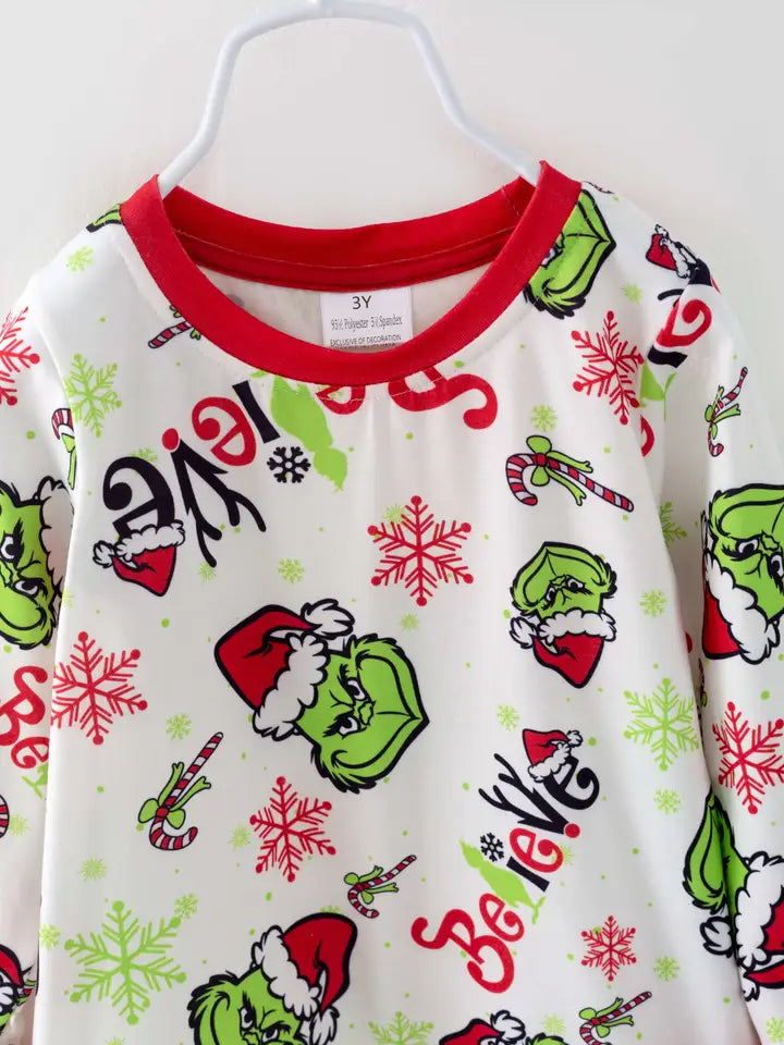 Christmas Grinch Girl Holiday Kids Pajamas Sleepwear Set