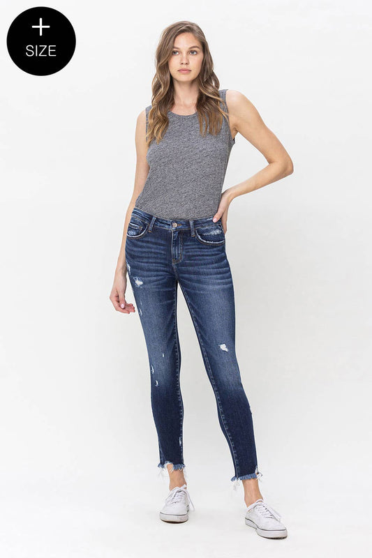 VERVET : PLUS SIZE  MID RISE UNEVEN RAW HEM SKINNY JEAN : VERIFIABLE