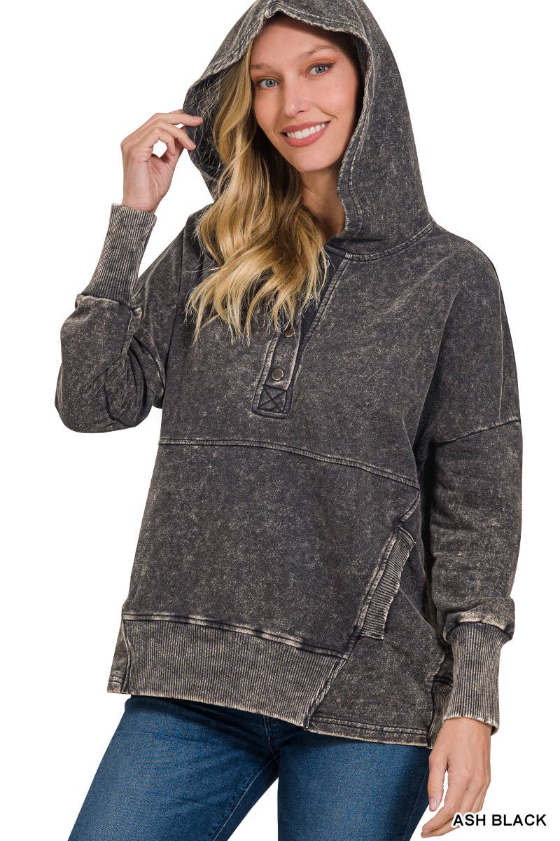 French Terry Acid Wash Kangaroo Pocket Hoodie