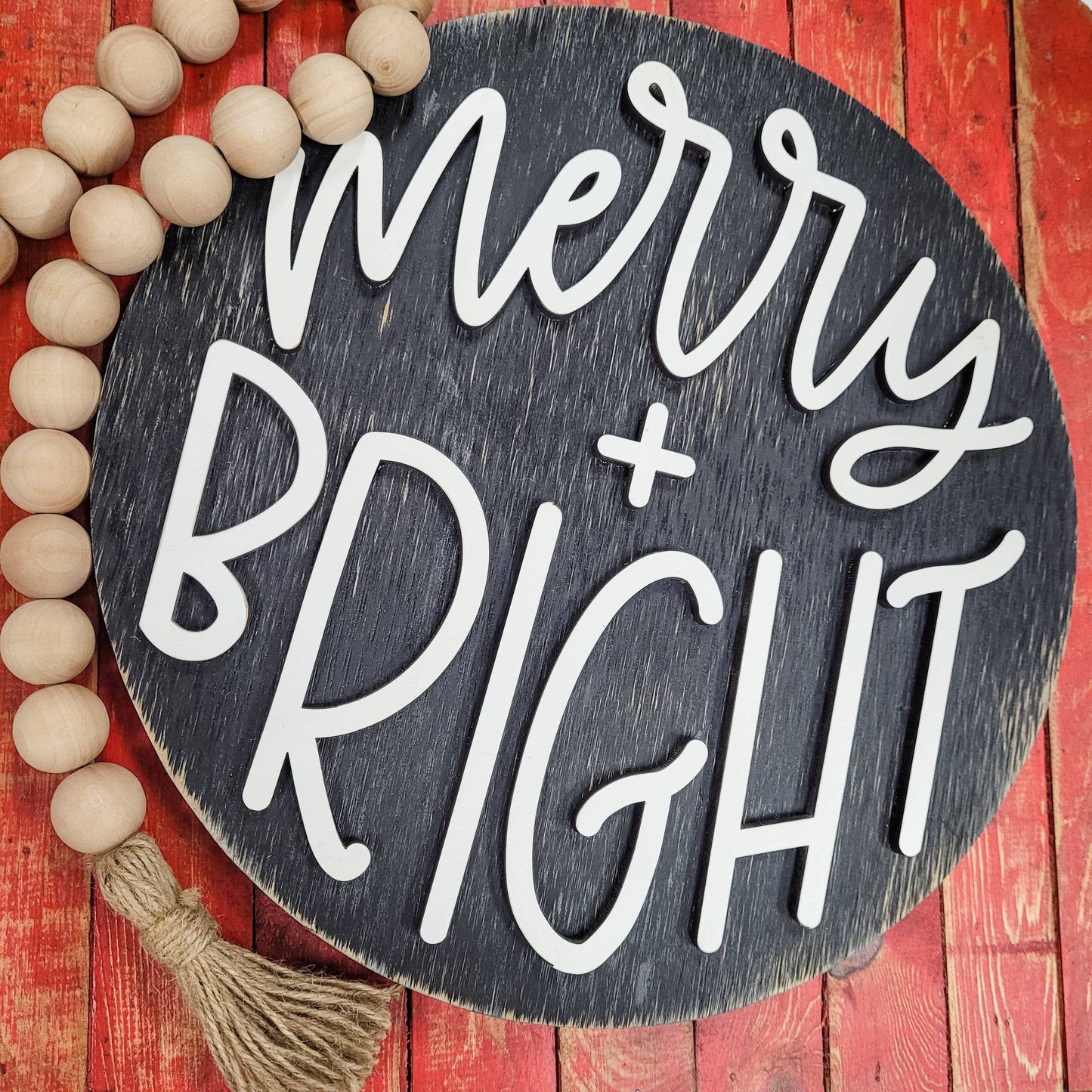 Merry & Bright Round: Black round w/White letters