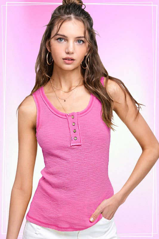 Ribbed Henley Stitched Sleeveless Top