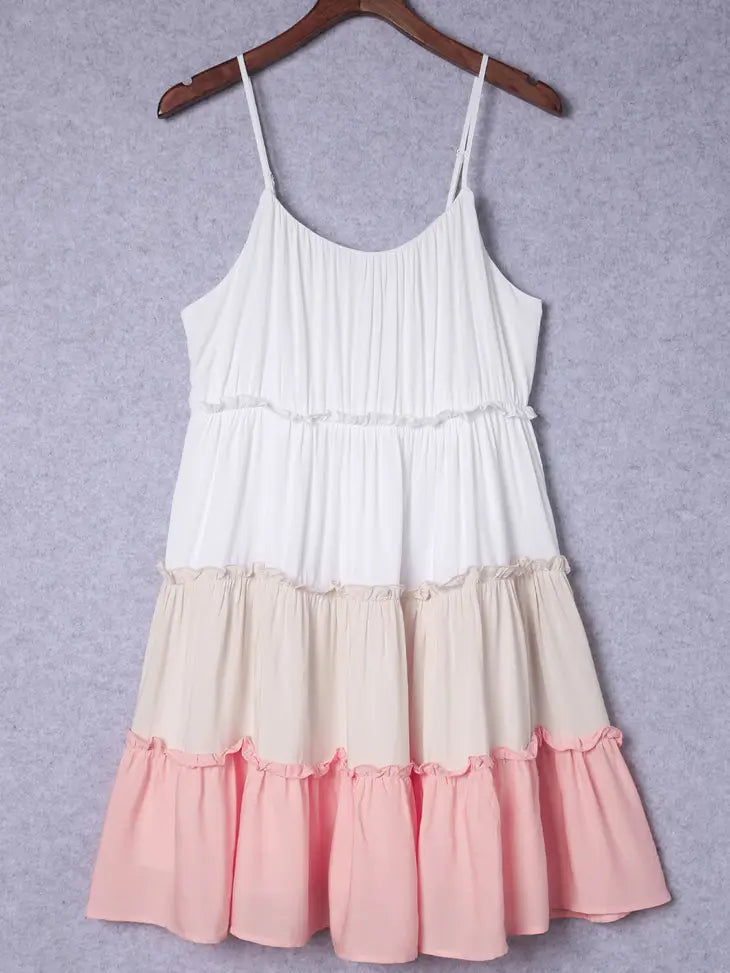 Multicolor Frill Tiered Colorblock A-Line Sundress