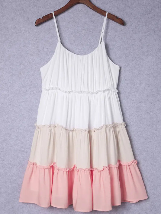 Multicolor Frill Tiered Colorblock A-Line Sundress